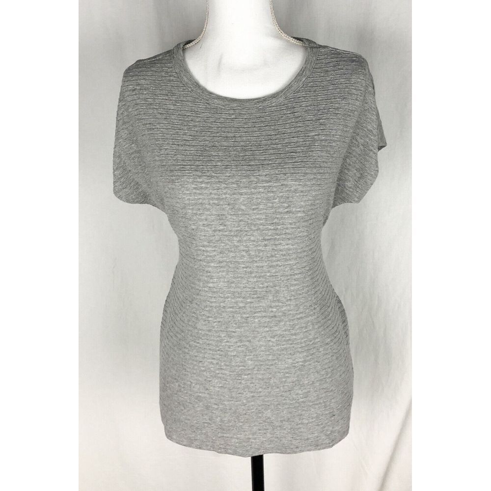 Tahari Textured Shirt Womens Size M Gray Short Sleeve Tie In Back
